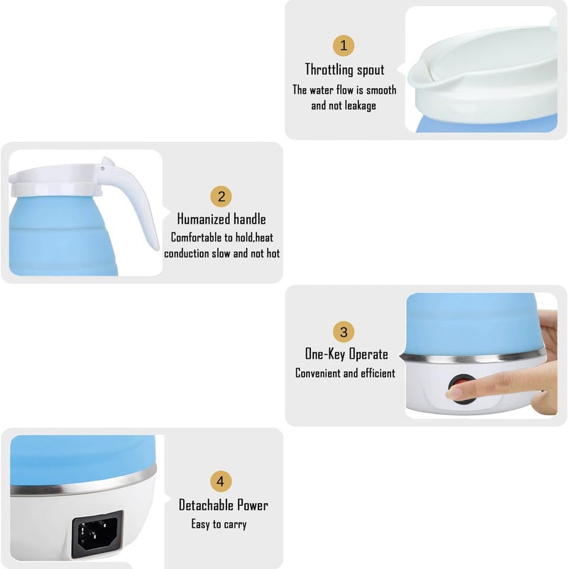 resgitiati Travel Kettle Electric Small Foldable Portable Kettle,Silicone Collapsible Heating Water Boiler Tea Pot for Camping,Easy for Storage with Separable Power Cord (Blue pro) - Image 4